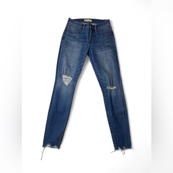 Madewell Denim - Madewell 9” Mid Rise Skinny Jeans 25 Distressed Raw Hem